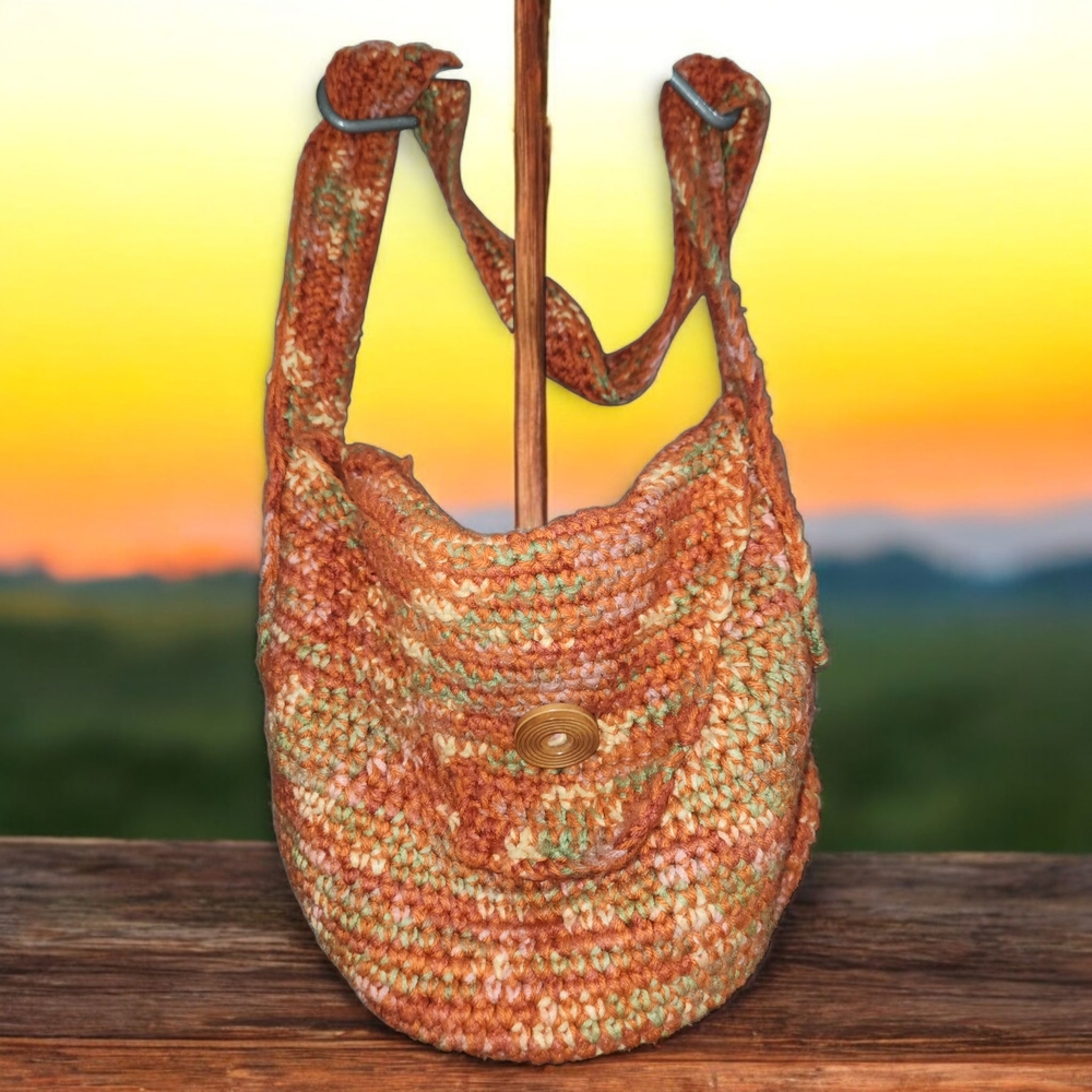 Bohemian Crochet Shoulder Bag in Earthy Tones